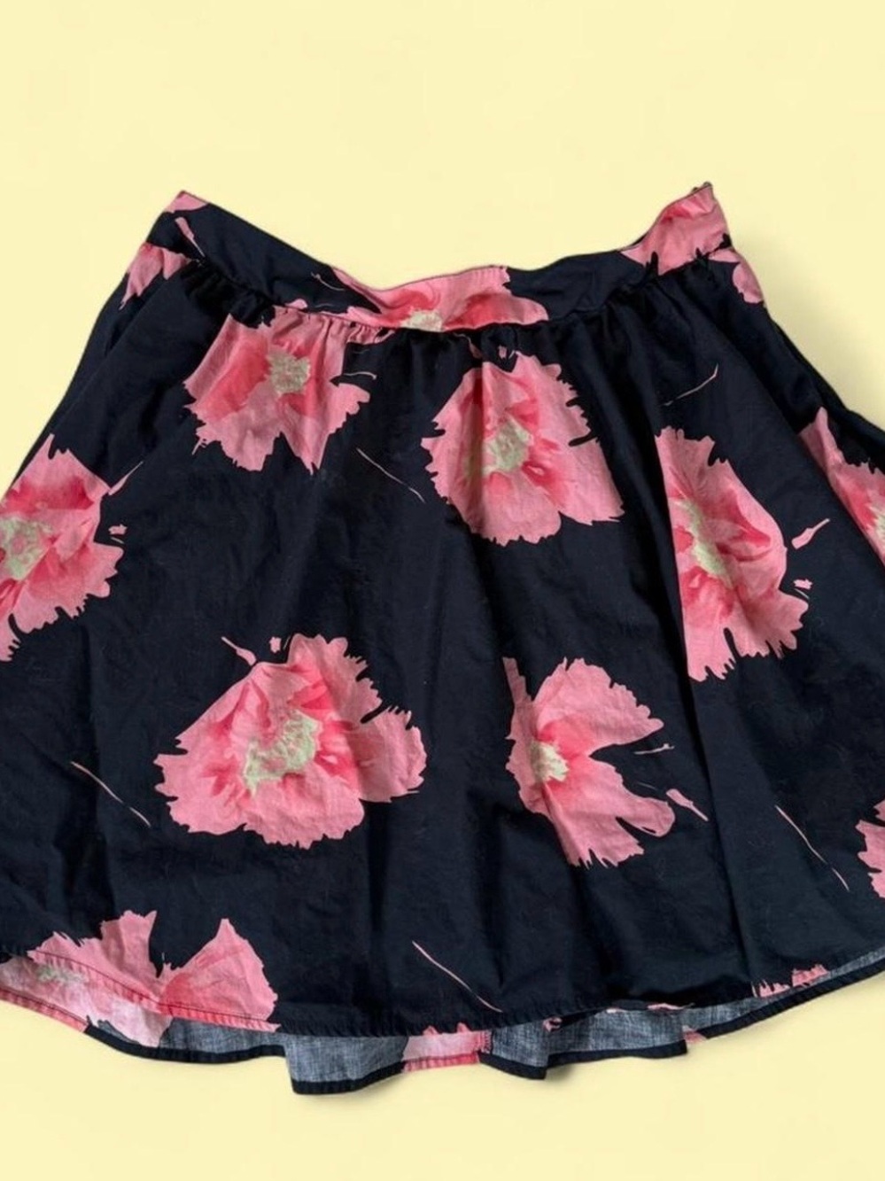 Xhilaration Black and Hot Pink Skater Skirt with Floral Motif
